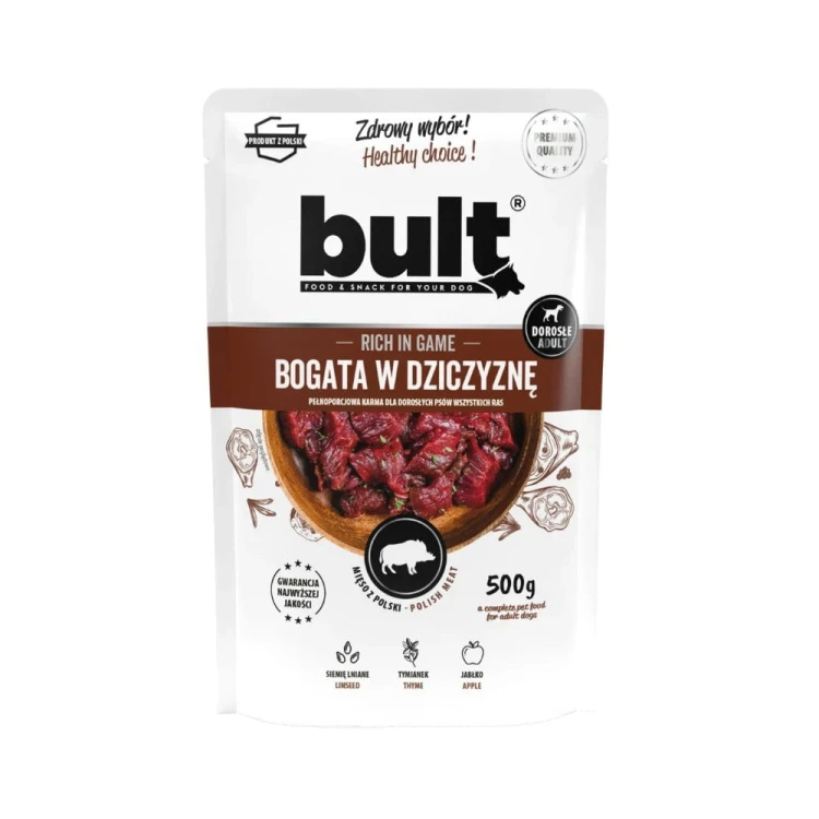 Saszetka karmy mokrej BULT z dziczyzną 500 g – opakowanie produktu