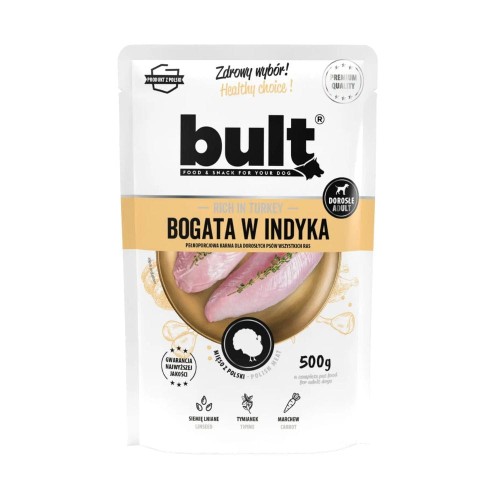 Saszetka karmy mokrej BULT z indykiem 500 g – opakowanie produktu