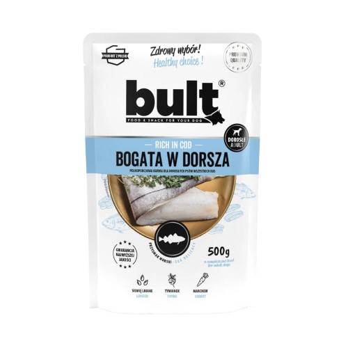 Saszetka karmy mokrej BULT z dorszem 500 g – opakowanie produktu