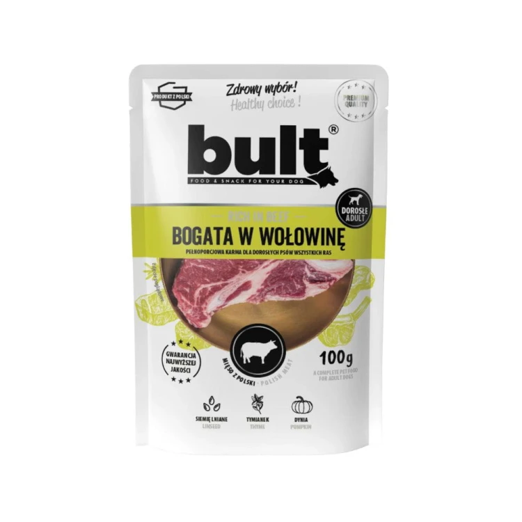 Saszetka karmy mokrej BULT z wołowiną 100 g – opakowanie produktu