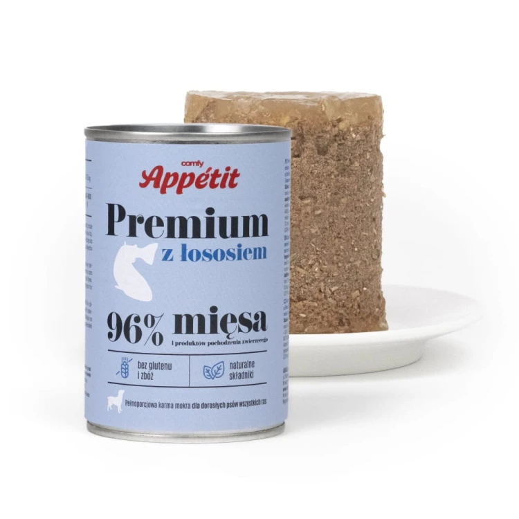 Comfy Appetit Premium Łosoś – puszka oraz zawartość karmy
