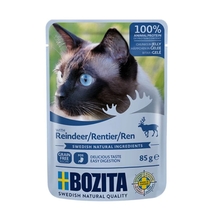 Bozita karma mokra dla kota kawałki w galaretce z reniferem 85 g – opakowanie produktu