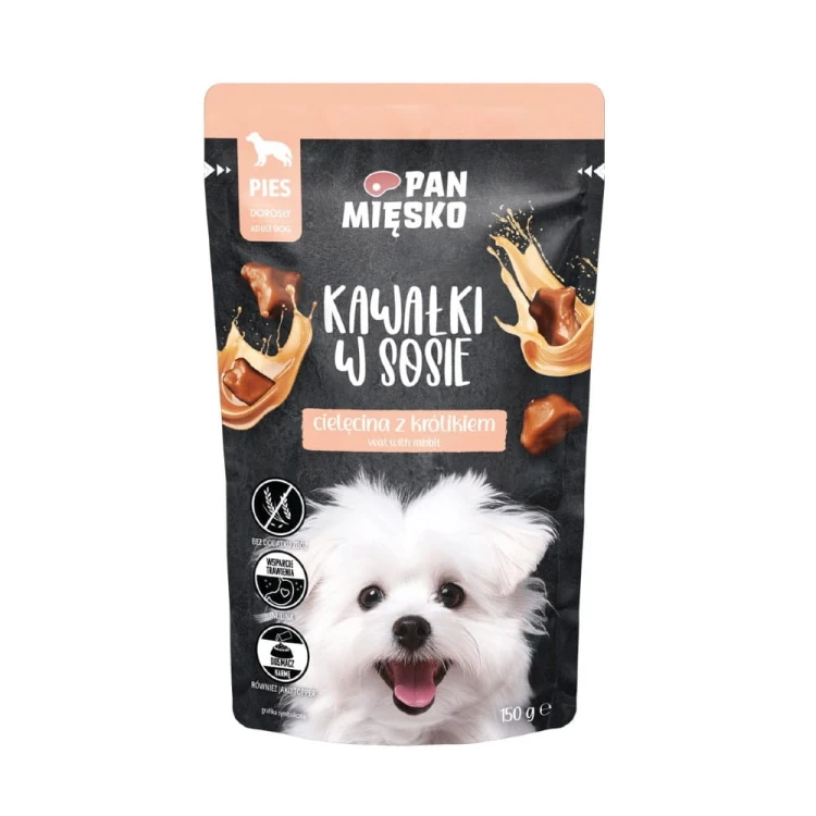 Saszetka karmy mokrej dla psa Pan Mięsko kawałki w sosie cielęcina z królikiem 150 g