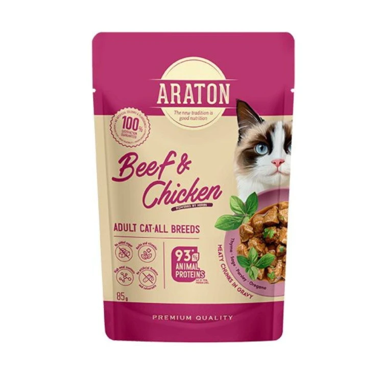 ARATON Adult Cat Wołowina i Kurczak karma mokra 85 g opakowanie