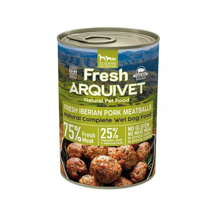 Puszka mokrej karmy dla psa Arquivet Fresh – klopsiki z wieprzowiny w sosie 400 g