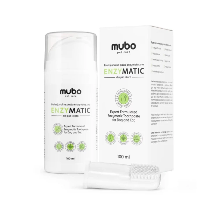 Mubo EnzyMatic Toothpaste 100 ml – opakowanie pasty do zębów dla psa i kota z kartonikiem