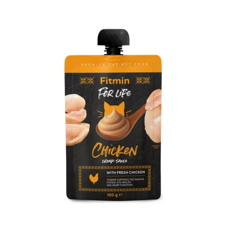 Fitmin For Life Cream Sauce z kurczakiem kremowa saszetka dla kotów 100 g – opakowanie produktu