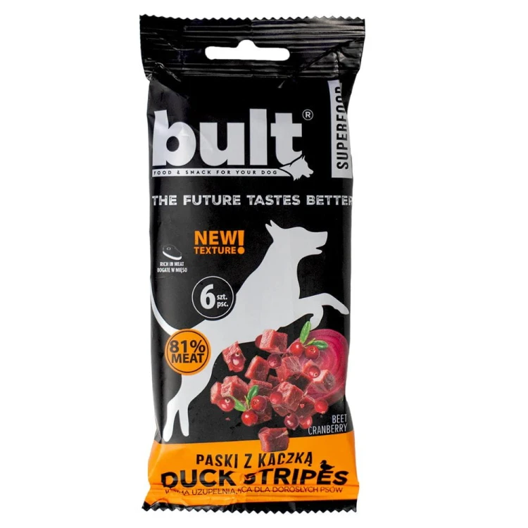 BULT Tasty Strips Superfoods z kaczką miękkie paski przysmak dla psa 60 g opakowanie