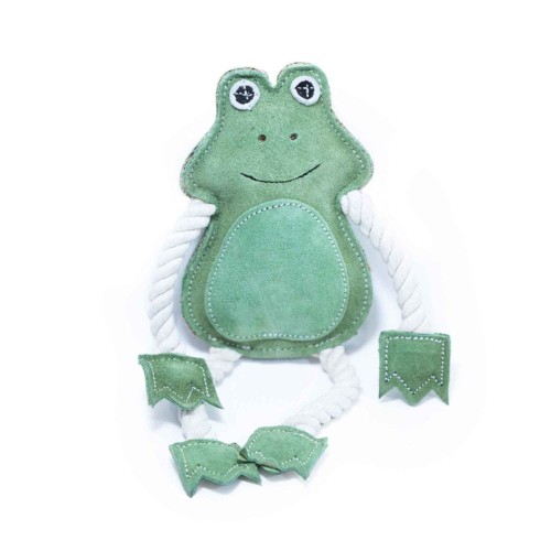 BUBA skórzana zabawka dla psa żaba z liną Eco-line widok z przodu