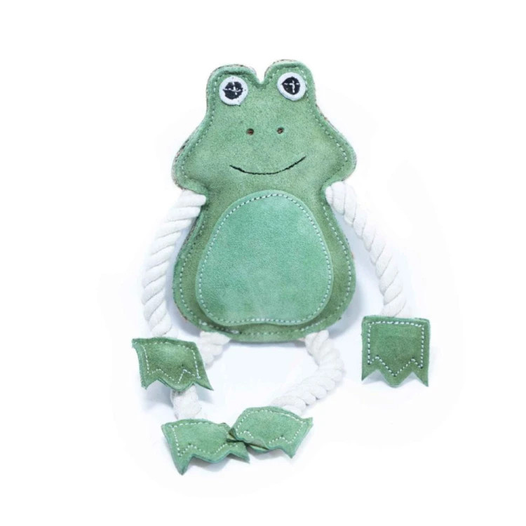 BUBA skórzana zabawka dla psa żaba z liną Eco-line widok z przodu