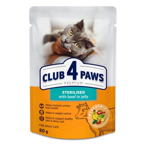 Pełnoporcjowa karma mokra dla dorosłych kotów po sterylizacji Club 4 Paws Premium 80 g