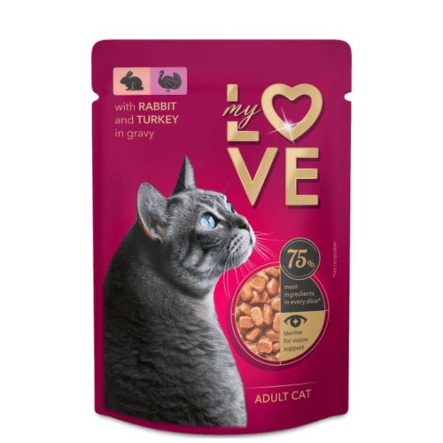 Saszetka My Love dla dorosłego kota z królikiem i indykiem w sosie 85 g