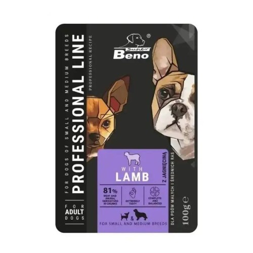 Super Beno Karma mokra dla psa Jagnięcina małe i średnie rasy 100 g - przód opakowania