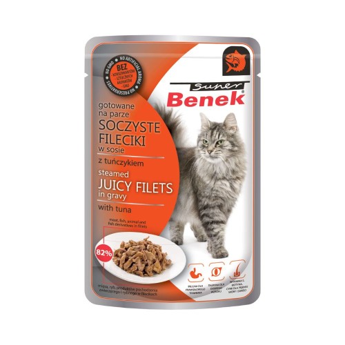 Super Benek Soczyste Fileciki z tuńczykiem w sosie 85 g – saszetka dla kota