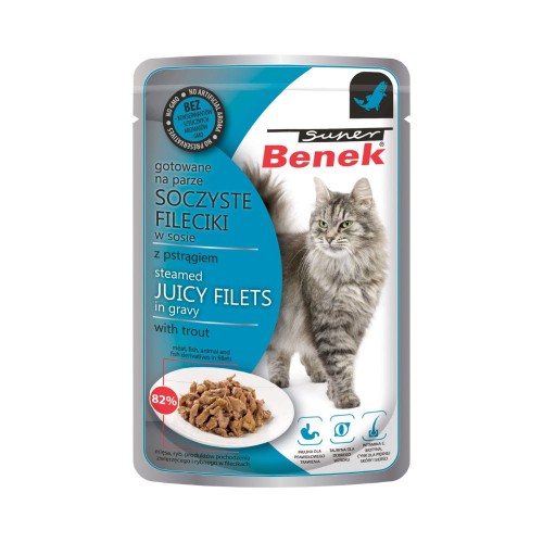 Saszetka Super Benek fileciki z pstrągiem dla dorosłego kota