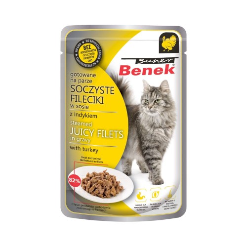 Karma mokra Super Benek dla dorosłego kota indyk fileciki w sosie