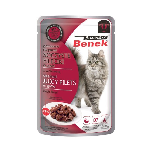 Saszetka Super Benek fileciki w sosie z wołowiną dla kota