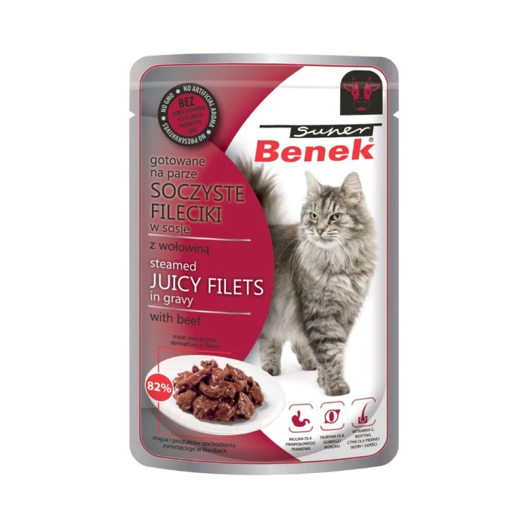 Saszetka Super Benek fileciki w sosie z wołowiną dla kota