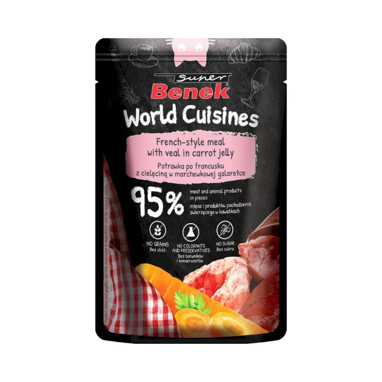 Super Benek World Cuisines Karma mokra dla kota Cielęcina potrawka po francusku 100 g – saszetka przód