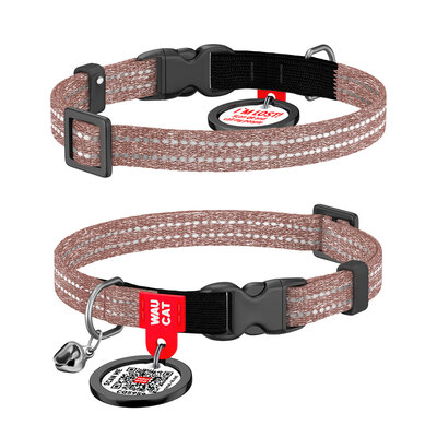 WAUCAT Re-cotton brązowa obroża dla kota i małego psa z adresówką QR
