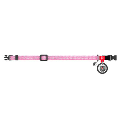 Regulowana różowa obroża WAUCAT Re-cotton 20–30 cm z dzwoneczkiem