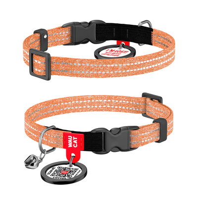 WAUCAT Re-cotton obroża dla kota i małego psa pomarańczowa z adresówką QR