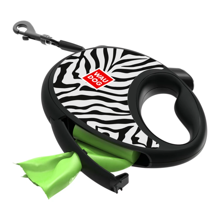 WAUDOG R-leash smycz automatyczna z pojemnikiem na worki wzór Zebra L