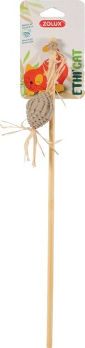 ZOLUX ETHICAT wędka dla kota z piłką z tektury i liści kukurydzy 40 cm – produkt w opakowaniu