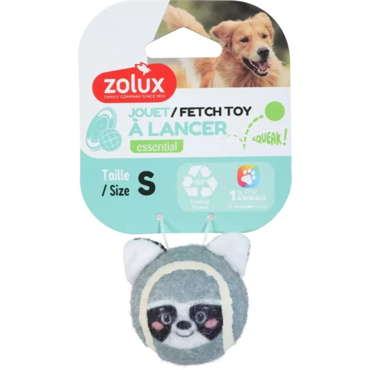 ZOLUX piłka tenisowa dla psa szop pracz z piszczałką rozmiar S na opakowaniu