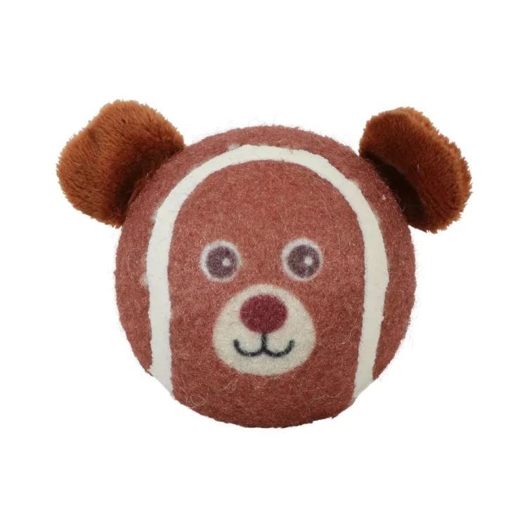 ZOLUX piłka tenisowa dla psa miś z piszczałką rozmiar S – zbliżenie na zabawkę