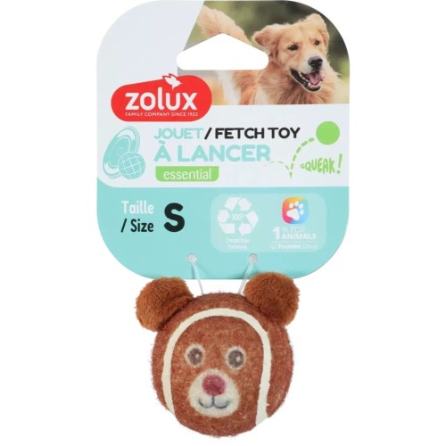 ZOLUX piłka tenisowa dla psa miś z piszczałką rozmiar S – produkt w opakowaniu