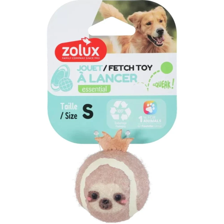 ZOLUX piłka tenisowa dla psa leniwiec z piszczałką rozmiar S – widok produktu w opakowaniu
