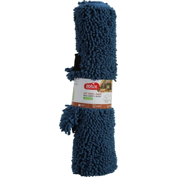 ZOLUX ręcznik z rękawicą z mikrofibry dla psa do suszenia niebieski 90 x 60 cm - widok produktu w rolce