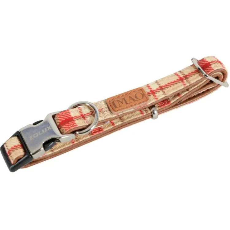 Czerwona obroża dla psa ZOLUX IMAO Scott 20 mm w szkocką kratę z metalowym zatrzaskiem