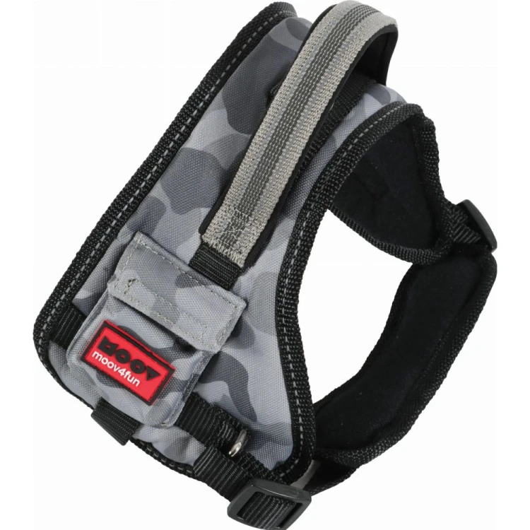 ZOLUX Moov Comfort szelki regulowane dla psa S szare - zbliżenie na szare szelki z uchwytem i odblaskowym paskiem
