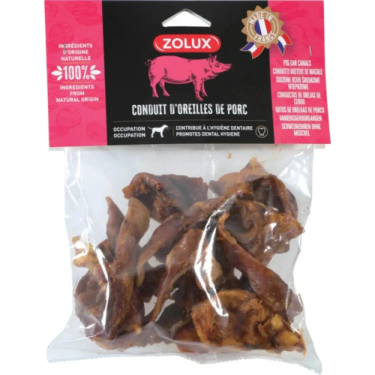 ZOLUX ucho wewnętrzne wieprzowe kawałki dla psa w przezroczystym opakowaniu