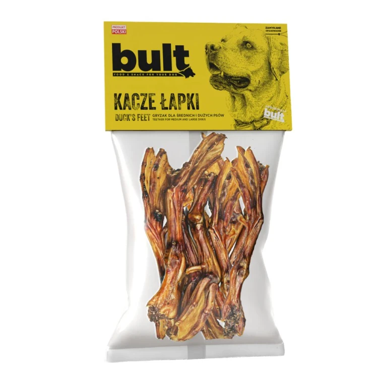 BULT Kacze Łapki dla Psa – Naturalny Gryzak Suszony 100 g, opakowanie produktu