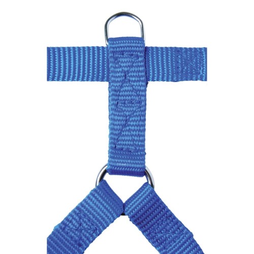 ZOLUX szelki nylonowe dla psa niebieskie 20-35 cm 10 mm - zbliżenie na taśmę i metalowe kółka