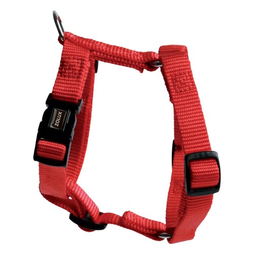 ZOLUX szelki nylonowe dla psa czerwone 30-45 cm 15 mm - zbliżenie na klamrę i regulację