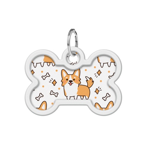 Adresówka WAUDOG Smart ID w kształcie kości, wzór Corgi – widok z przodu
