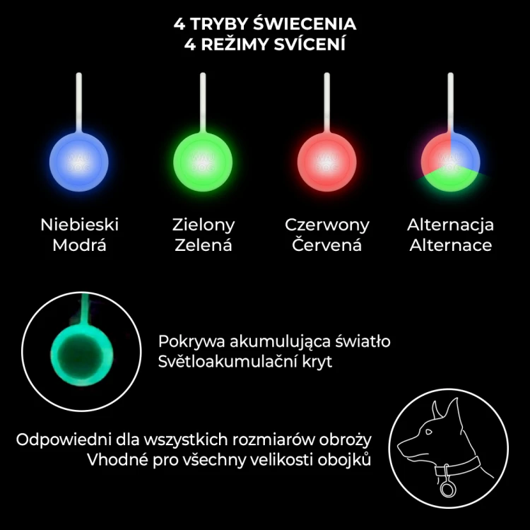 Grafika WAUDOG LED przedstawiająca 4 tryby świecenia lampki