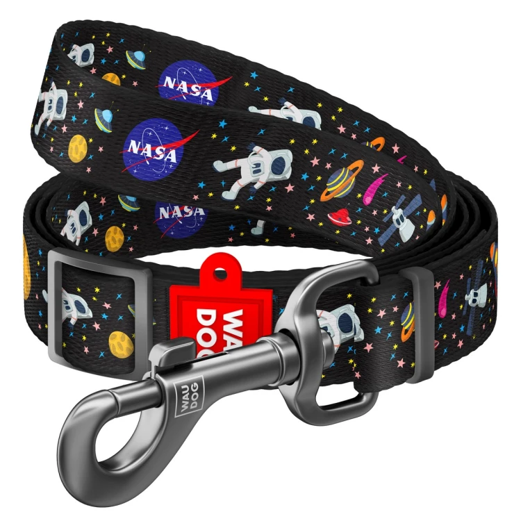 WAUDOG Nylon smycz dla psa ze wzorem NASA, metalowym karabinkiem i regulacją.