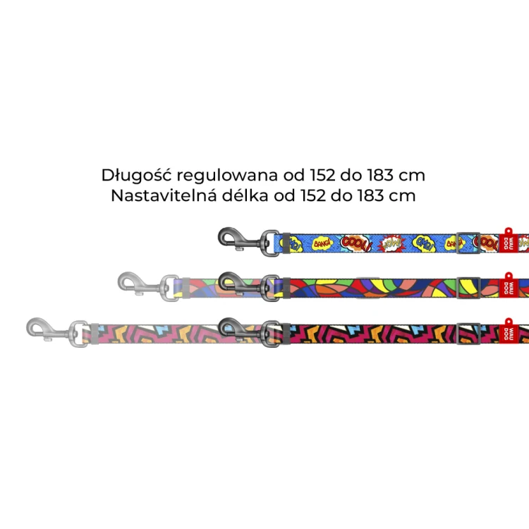 Grafika pokazująca regulowaną długość smyczy WAUDOG od 152 do 183 cm.