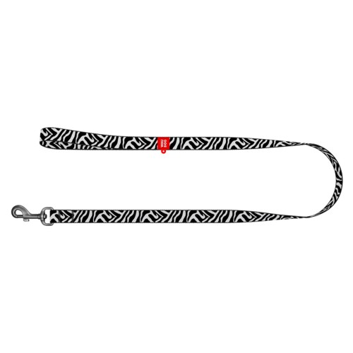 Rozłożona smycz dla psa WAUDOG Nylon 300 cm we wzorze Zebra z czerwonym logo marki