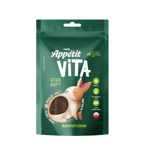 Comfy Appetit Vita Stick Soft Królik 80g – zielone opakowanie monobiałkowych przysmaków dla psa