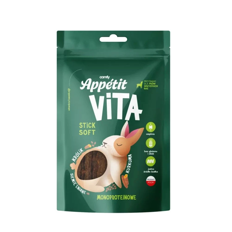 Comfy Appetit Vita Stick Soft Królik 80g – zielone opakowanie monobiałkowych przysmaków dla psa