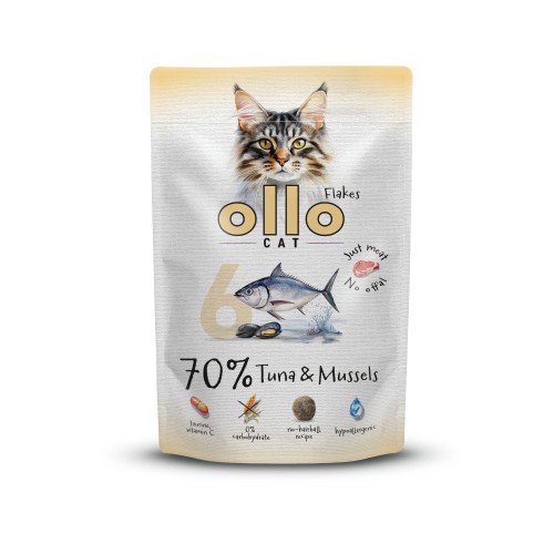 Ollo Cat nr 6 Tuńczyk i Małże – opakowanie mokrej karmy uzupełniającej dla kota