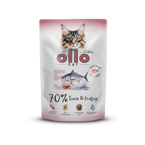 Ollo Cat nr 5 Tuńczyk i Przegrzebki 85 g – opakowanie mokrej karmy dla kota