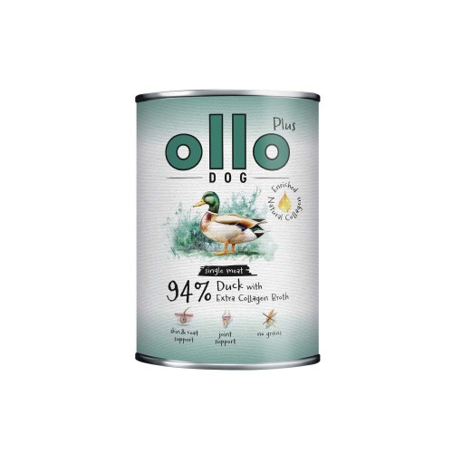 Puszka Ollo Plus Kolagen Kaczka 400 g z ilustracją kaczki