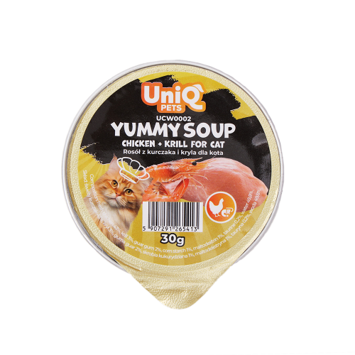 UNIQ PETS Yummy Soup rosół z kurczakiem i krylem 30 g w tacce